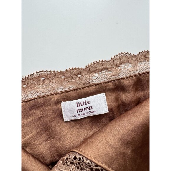 Aritzia LITTLE MOON Sedum Brown Satin Cropped Peplum Camisole Tank Top, Size S - Picture 8 of 15